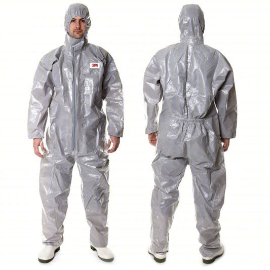 3M 4570-L Coveralls L, Non-Porous Film Laminate, Elastic w/Thumb Loops Wrist, Elastic Ankle, Gray, 12 PK