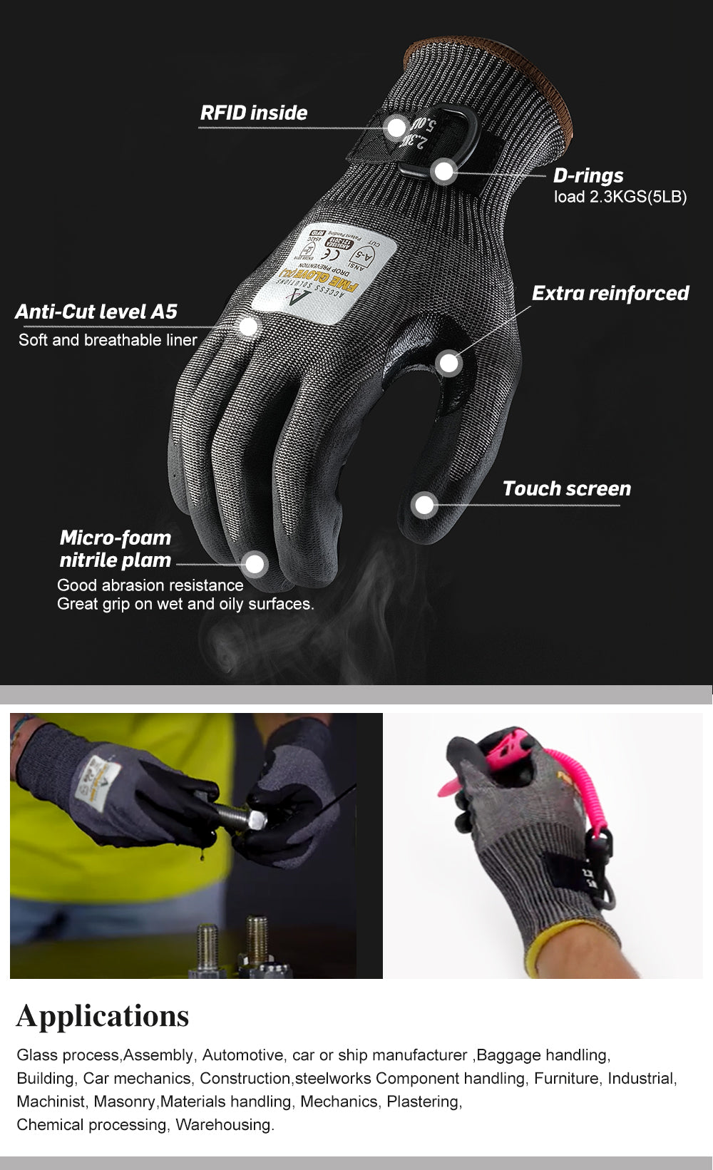 A5 Cut-Resistant Work Gloves, Large